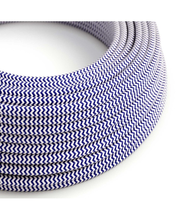 Glossy Blue and Optical White ZigZag Textile Cable - The Original Creative-Cables - RZ12 round 2x0.75mm / 3x0.75mm