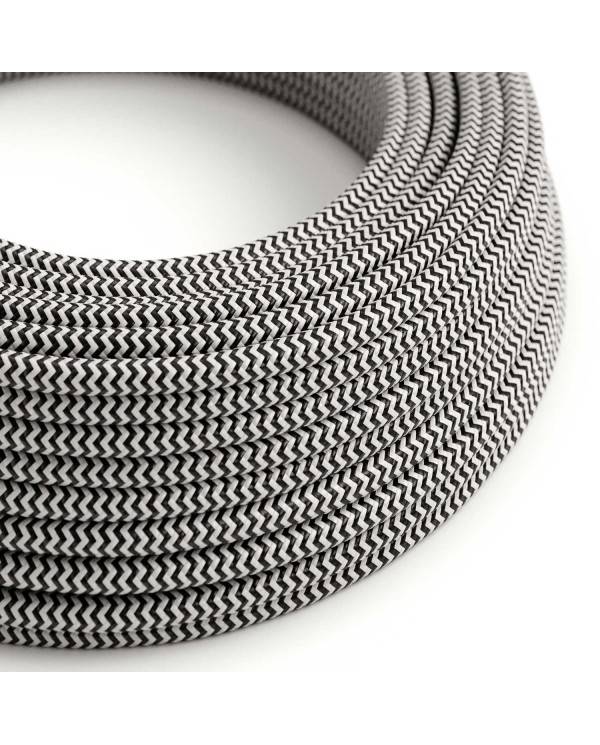 Glossy Charcoal Black and Optical White ZigZag Textile Cable - The Original Creative-Cables - RZ04 round 2x0.75mm / 3x0.75mm