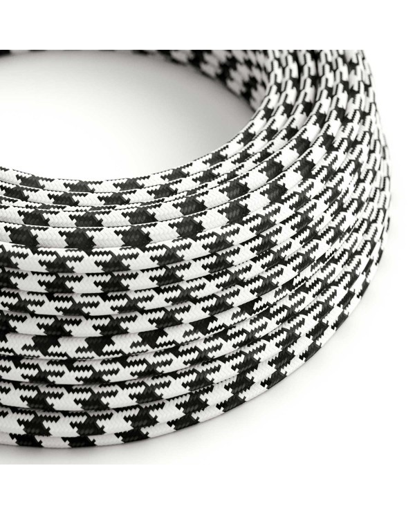 Glossy Charcoal Black and Optical White Textile Cable - The Original Creative-Cables - RP04 round 2x0.75mm / 3x0.75mm