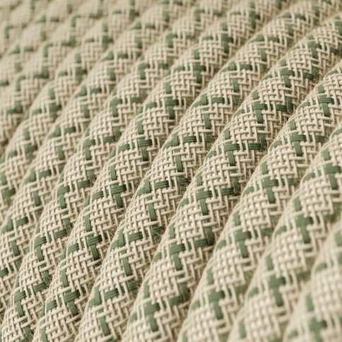 Green Thyme and Beige Criss-Cross Textile Cable - The Original Creative-Cables - RD62 round 2x0.75mm / 3x0.75mm