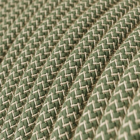 Green Thyme and Beige ZigZag Textile Cable - The Original Creative-Cables - RD72 round 2x0.75mm / 3x0.75mm