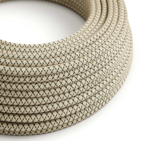 Anthracite Grey and Beige Criss-Cross Textile Cable - The Original Creative-Cables - RD64 round 2x0.75mm / 3x0.75mm