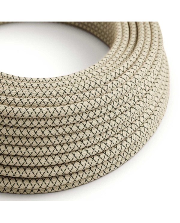 Anthracite Grey and Beige Criss-Cross Textile Cable - The Original Creative-Cables - RD64 round 2x0.75mm / 3x0.75mm