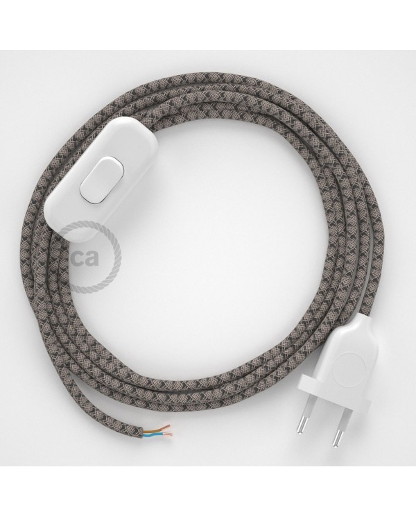 Lamp wiring, RD64 Anthracite Diamond Cotton and Natural Linen 1,80 m. Choose the colour of the switch and plug.