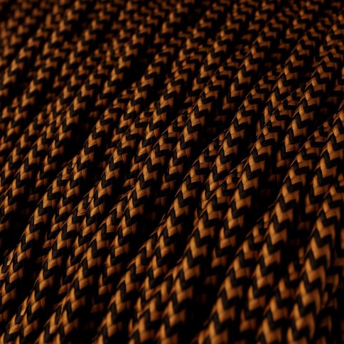 Glossy Black and Whiskey ZigZag Textile Cable - The Original Creative-Cables - TZ22 braided 2x0.75mm / 3x0.75mm