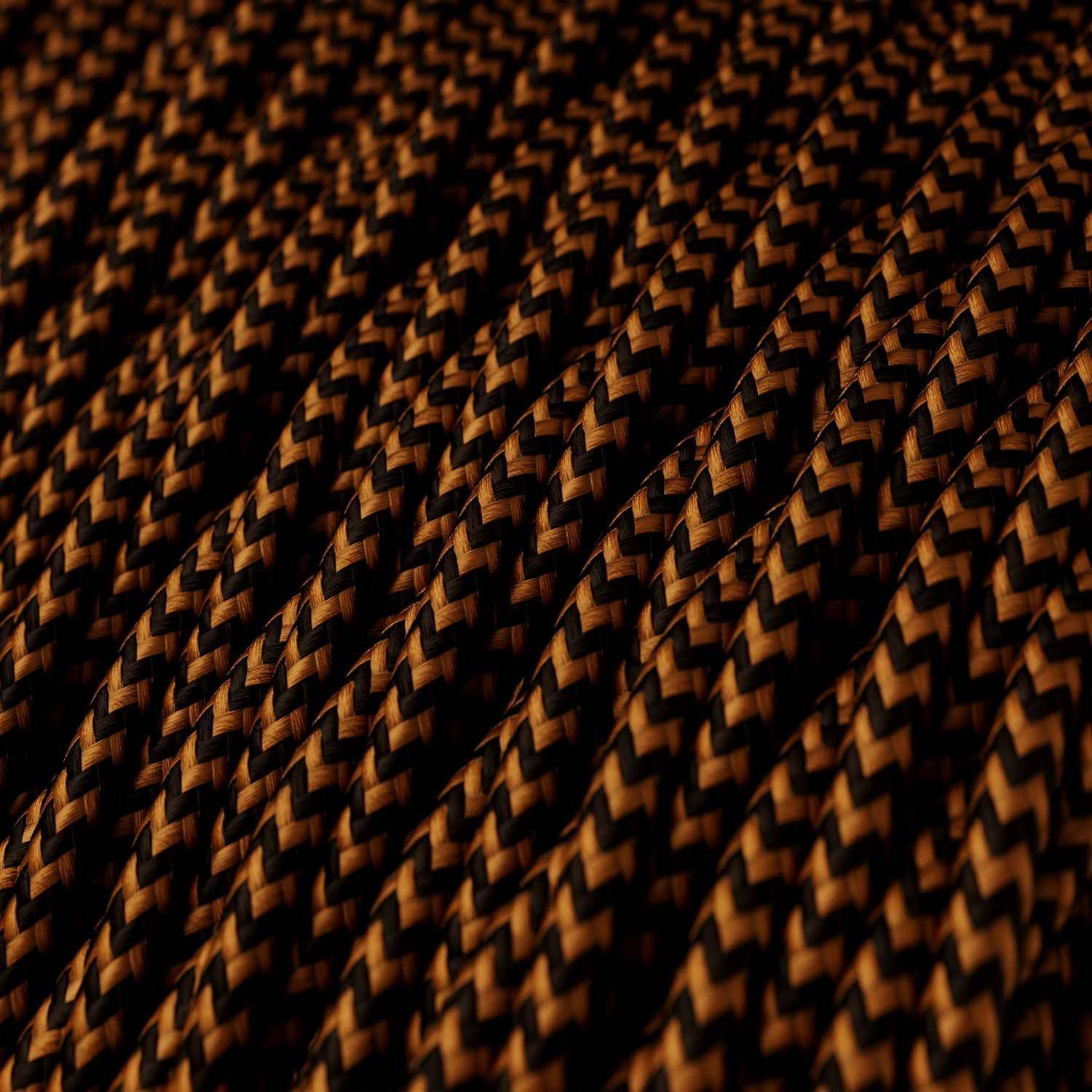 Glossy Black and Whiskey ZigZag Textile Cable - The Original Creative-Cables - TZ22 braided 2x0.75mm / 3x0.75mm