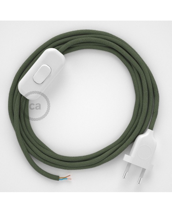 Lamp wiring, RC63 Green Grey Cotton 1,80 m. Choose the colour of the switch and plug.