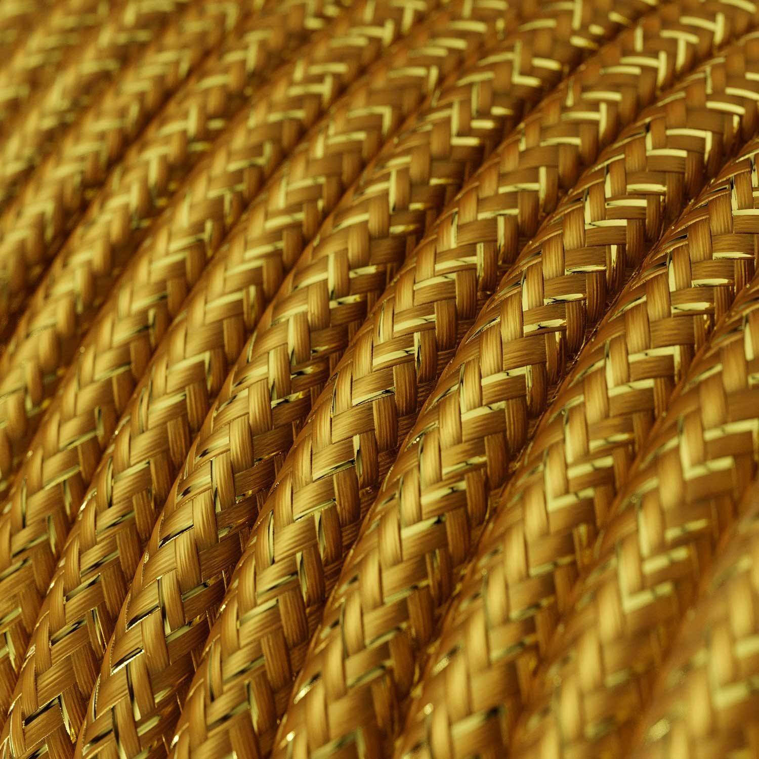 Cabo elétrico redondo brilhante revestido por tecido de Seda Artificial de cor sólida RL05 Dourado
