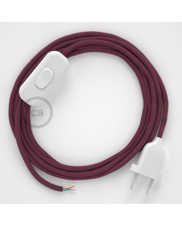 Lamp wiring, RC32 Burgundy Cotton 1,80 m. Choose the colour of the switch and plug.