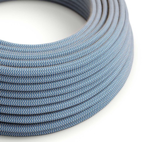 Steward Blue and Beige ZigZag Textile Cable - The Original Creative-Cables - RD75 Round 2x0.75mm / 3x0.75mm