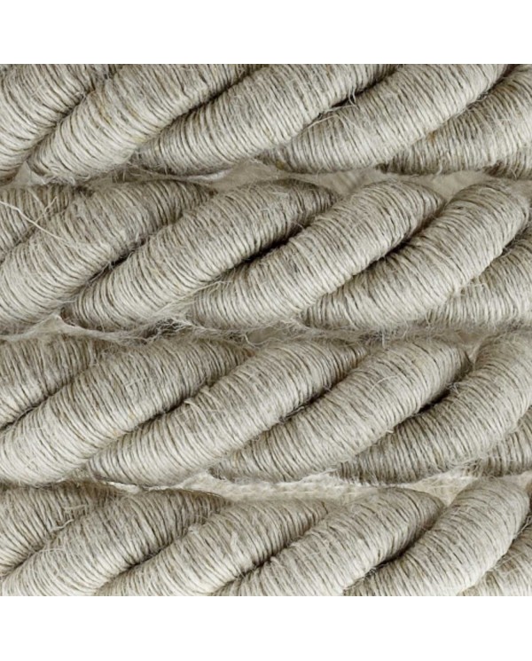 XL electrical cord, electrical cable 3x0,75. Natural linen fabric covering. Diameter 16mm.