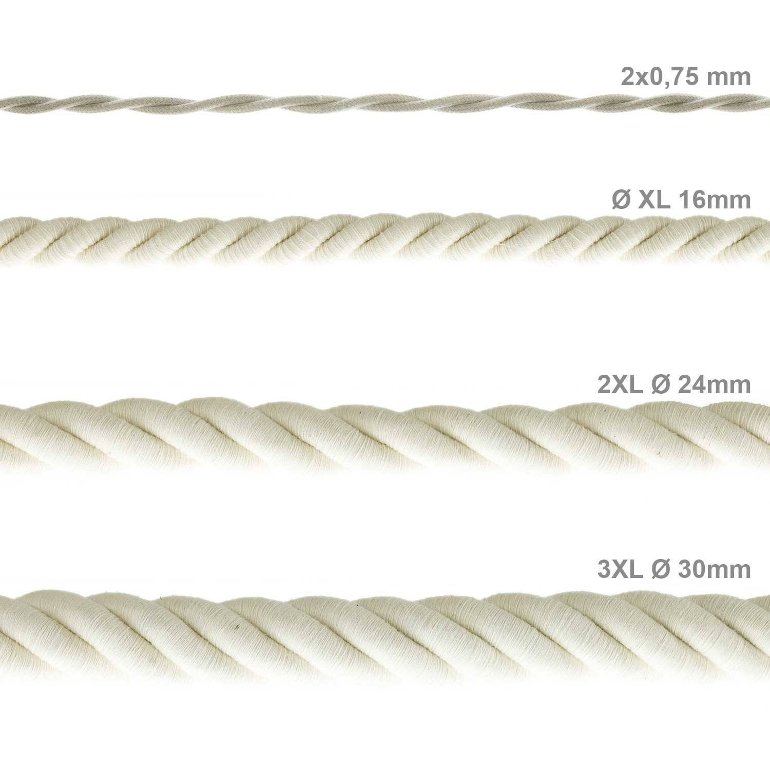 2XL electrical cord, electrical cable 3x0,75. Raw cotton fabric covering. Diameter 24mm.