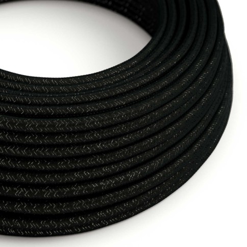 Glossy Charcoal Black Glitter Textile Cable - The Original Creative-Cables - RL04 round 2x0.75mm / 3x0.75mm