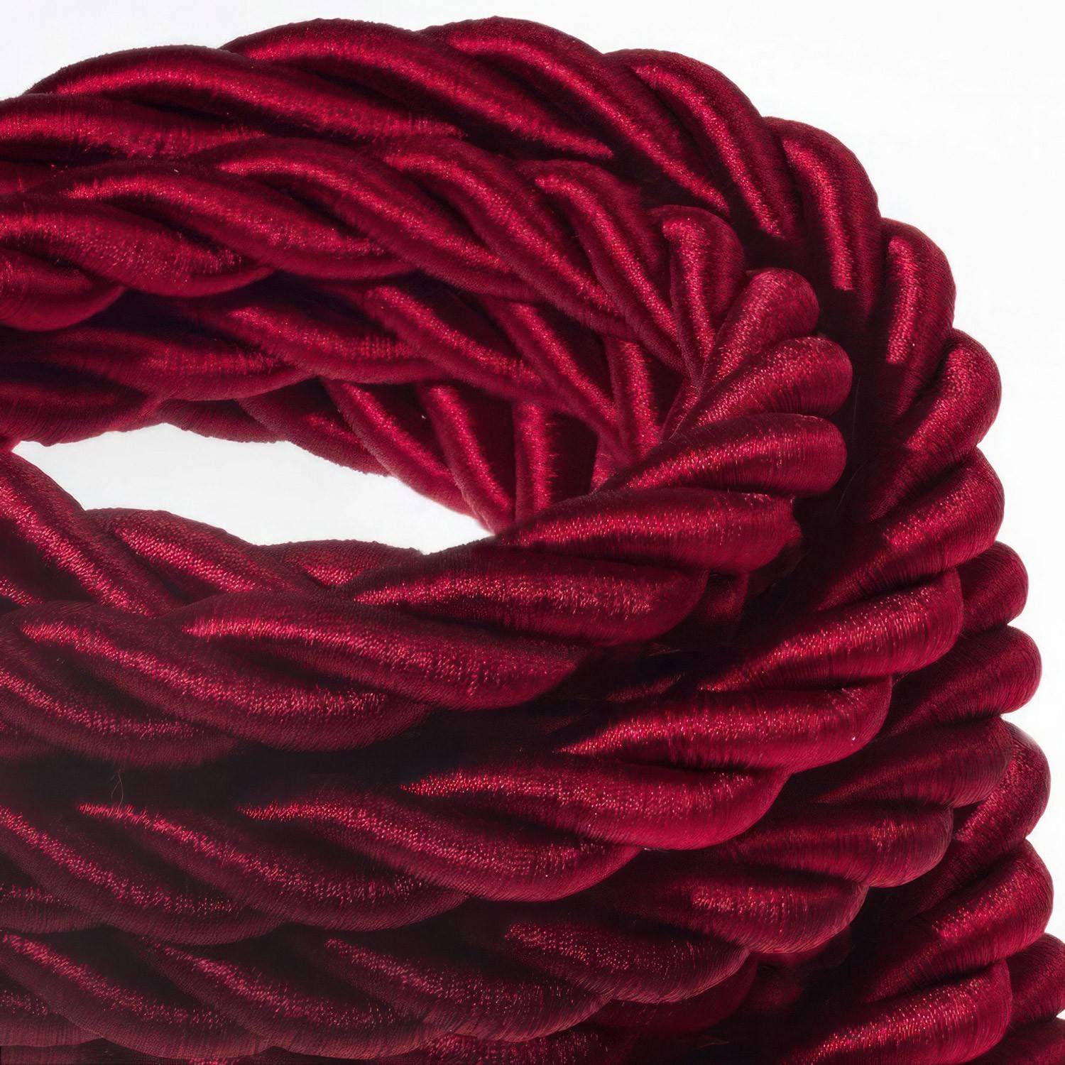2XL electrical cord, electrical cable 3x0,75. Shiny dark bordeaux fabric covering. Diameter 24mm.