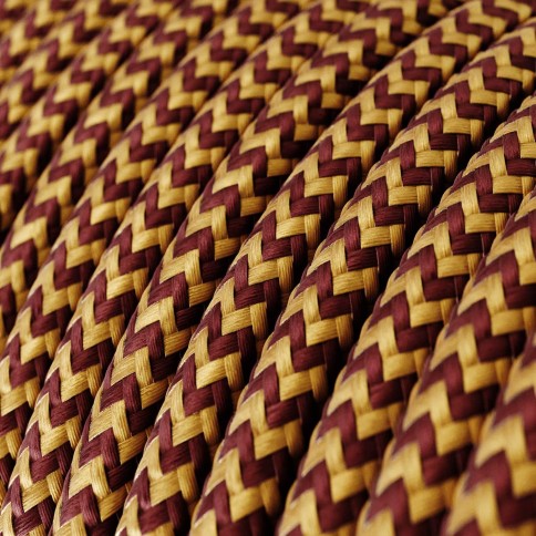 Glossy Gold and Bordeaux ZigZag Textile Cable - The Original Creative-Cables - RZ23 round 2x0.75mm / 3x0.75mm