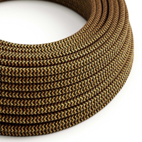Glossy Gold and Charcoal Black ZigZag Textile Cable - The Original Creative-Cables - RZ24 round 2x0.75mm / 3x0.75mm