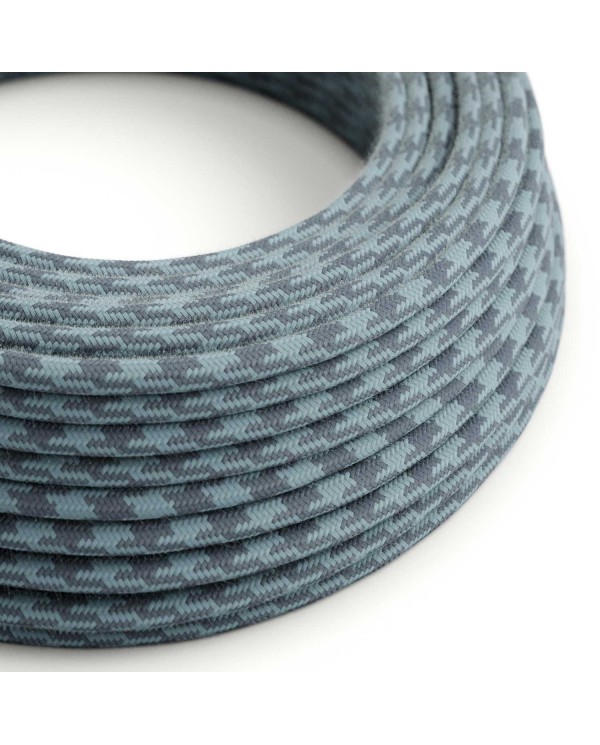 Cotton Stone Grey and Ocean Blue Houndstooth Textile Cable - The Original Creative-Cables - RP25 round 2x0.75mm / 3x0.75mm