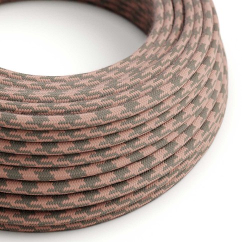 Cotton Antique Pink and Grey Houndstooth Textile Cable - The Original Creative-Cables - RP26 round 2x0.75mm / 3x0.75mm