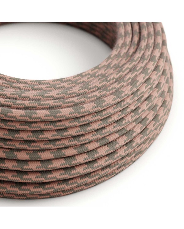 Cotton Antique Pink and Grey Houndstooth Textile Cable - The Original Creative-Cables - RP26 round 2x0.75mm / 3x0.75mm