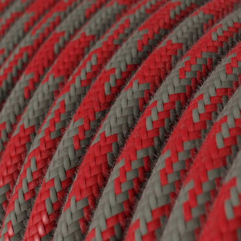 Cotton Fire Red and Grey Houndstooth Textile Cable - The Original Creative-Cables - RP28 round 2x0.75mm / 3x0.75mm