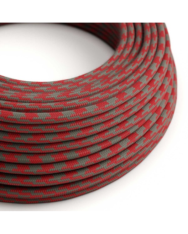 Cotton Fire Red and Grey Houndstooth Textile Cable - The Original Creative-Cables - RP28 round 2x0.75mm / 3x0.75mm