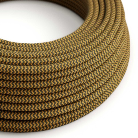 Cotton Golden Honey and Anthracite Grey Textile Cable - The Original Creative-Cables - RZ27 round 2x0.75mm / 3x0.75mm