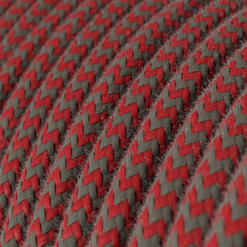Cotton Fire Red and Stone Grey Textile Cable - The Original Creative-Cables - RZ28 round 2x0.75mm / 3x0.75mm