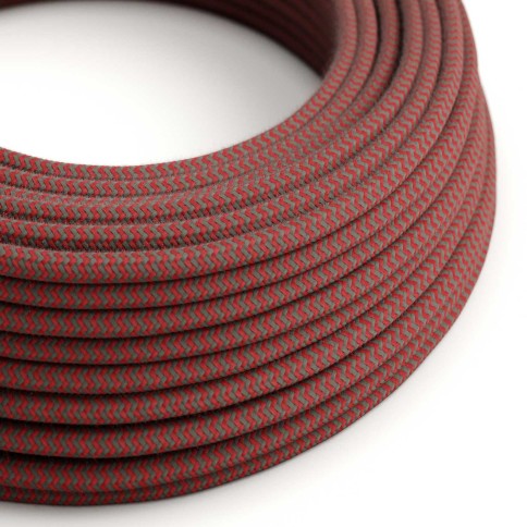 Cotton Fire Red and Stone Grey Textile Cable - The Original Creative-Cables - RZ28 round 2x0.75mm / 3x0.75mm