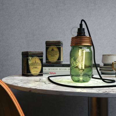 Bronze metal Mason Jar Pendant lighting Kit with cylindrical strain relief and E14 Black bakelite lamp holder