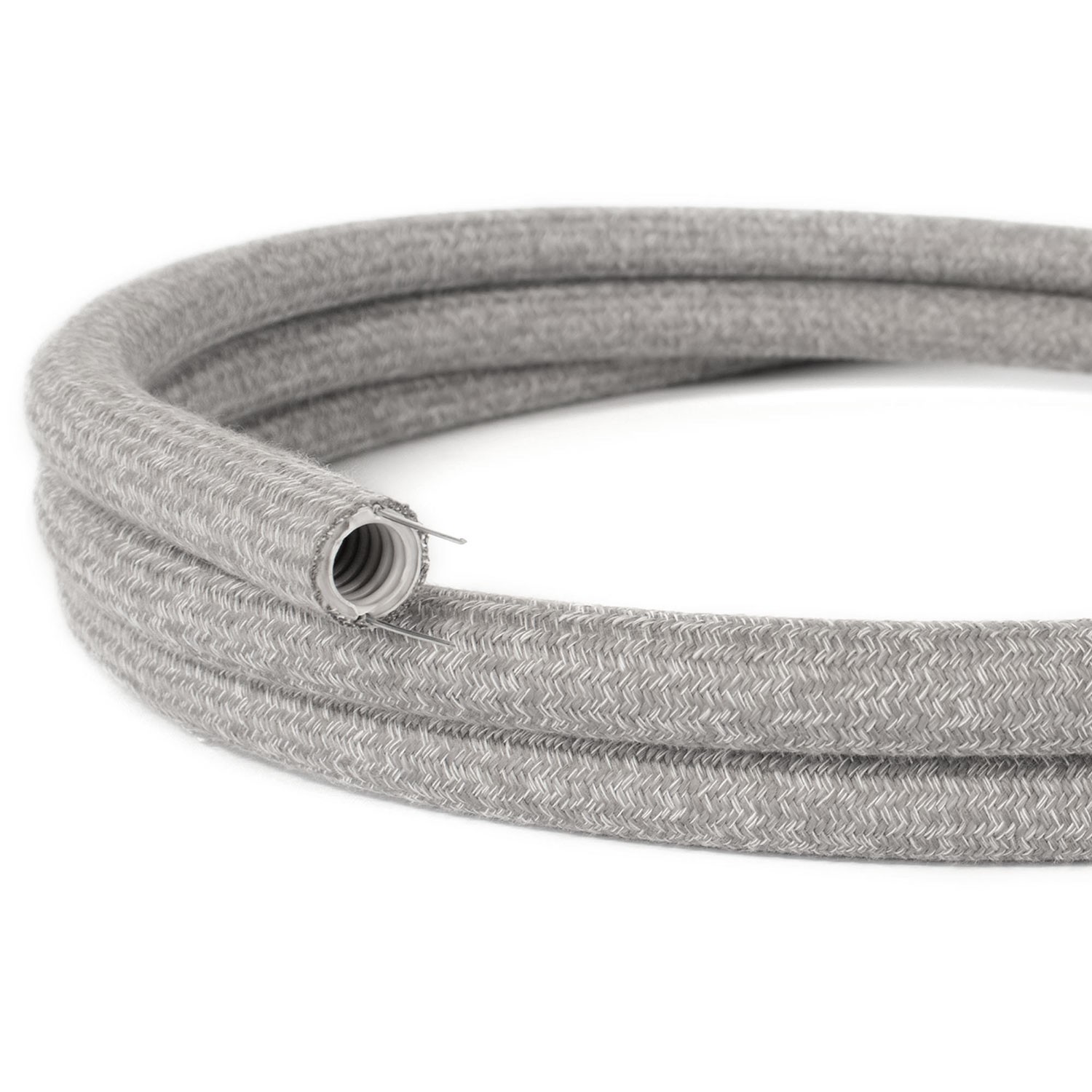 Creative-Tube flexible conduit, Grey Natural Linen RN02 fabric covering, diameter 20 mm