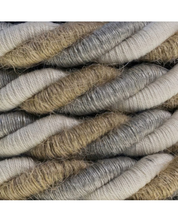 XL electrical cord, electrical cable 3x0,75. Natural linen, cotton fabric and jute covering Country. Diameter 16mm.