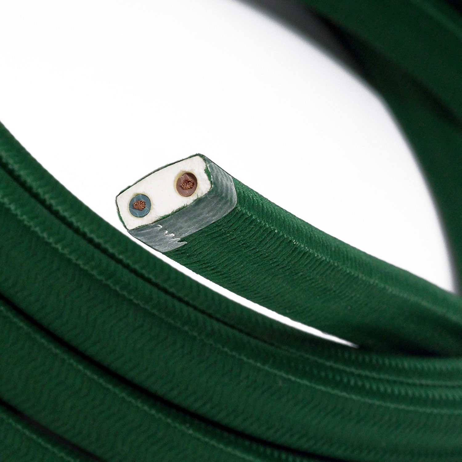 Cabo elétrico para cordão de luzes, coberto por tecido Seda Verde Escuro CM21