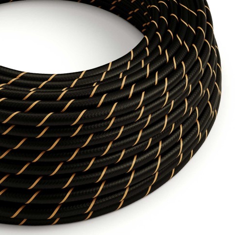 Glossy Black and Gold Vertigo Textile Cable - The Original Creative-Cables - ERM42 round 2x0.75mm / 3x0.75mm