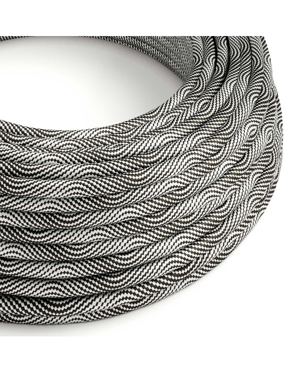 Glossy Optical Black and Silver Vertigo Textile Cable - The Original Creative-Cables - ERM64 round 2x0.75mm / 3x0.75mm