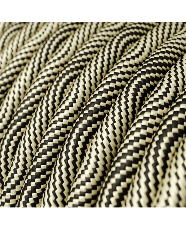Glossy Black and Gold Optical Vertigo Textile Cable - The Original Creative-Cables - ERM65 round 2x0.75mm / 3x0.75mm