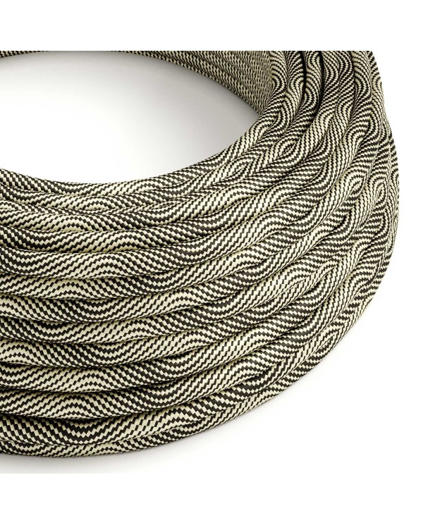 Glossy Black and Gold Optical Vertigo Textile Cable - The Original Creative-Cables - ERM65 round 2x0.75mm / 3x0.75mm