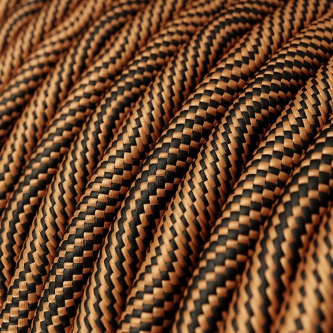 Glossy Optical Black and Copper Vertigo Textile Cable - The Original Creative-Cables - ERM66 round 2x0.75mm / 3x0.75mm