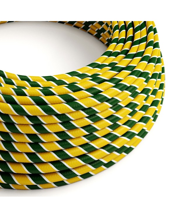 Glossy Green and Yellow Regimental Vertigo Textile Cable - The Original Creative-Cables - ERM69 round 2x0.75mm / 3x0.75mm