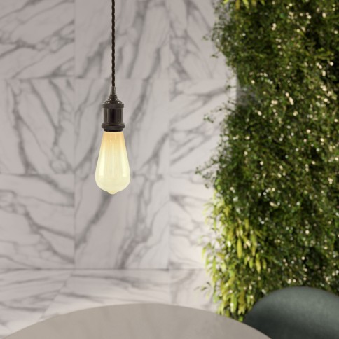 Pendant lamp with twisted textile cable and aluminium lamp holder - Made in Italy