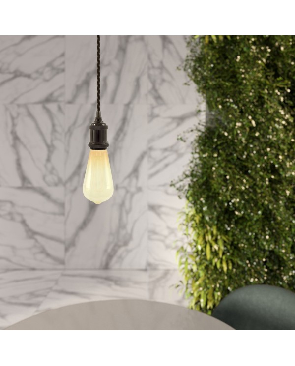 Pendant lamp with twisted textile cable and aluminium lamp holder - Made in Italy