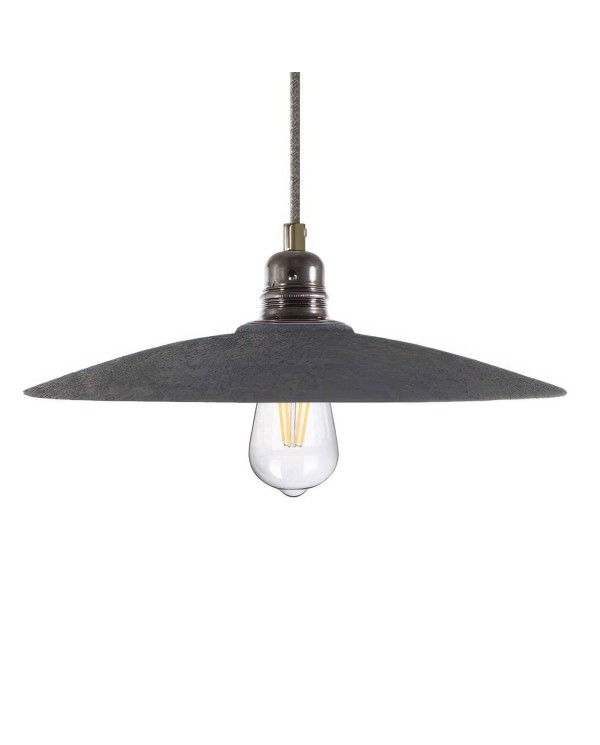 Pendant lamp with textile cable, ceramic Dish lampshade and metal details - Made in Italy