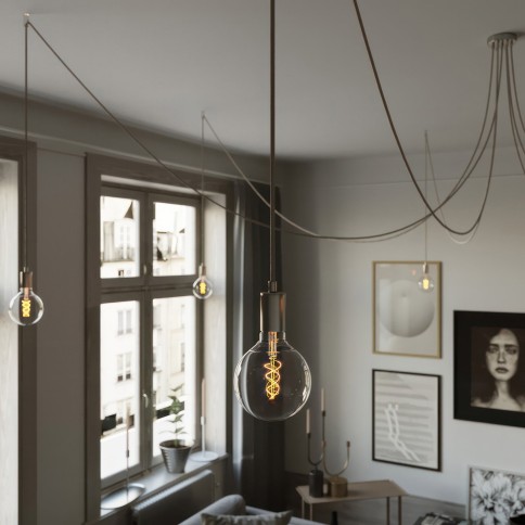 Spider - Suspension with 7 pendants Made in Italy complete with fabric cable, and metal finishes