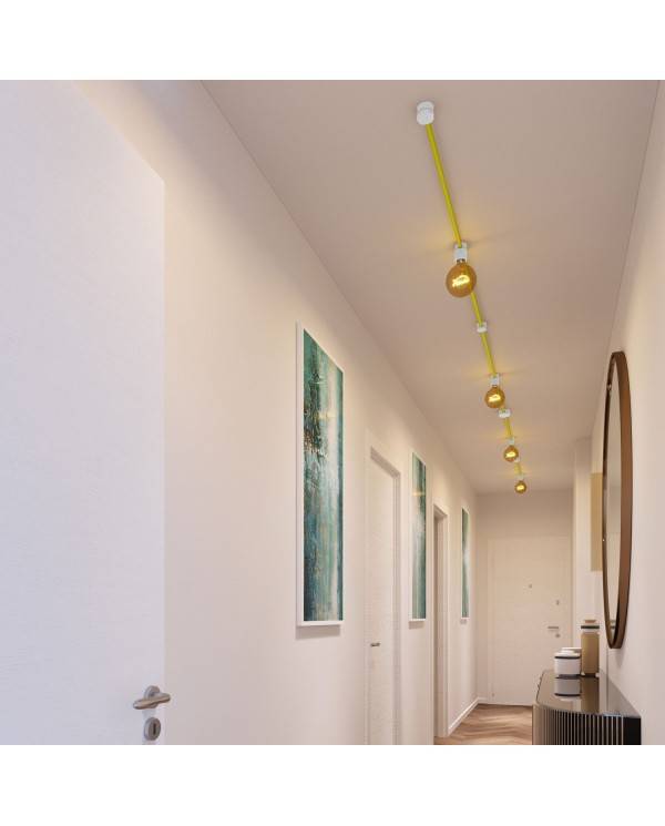 Kit Symmetric do Sistema Filé - com cabo de cordão de luzes de 5m e 9 componentes em madeira envernizados a branco para interior