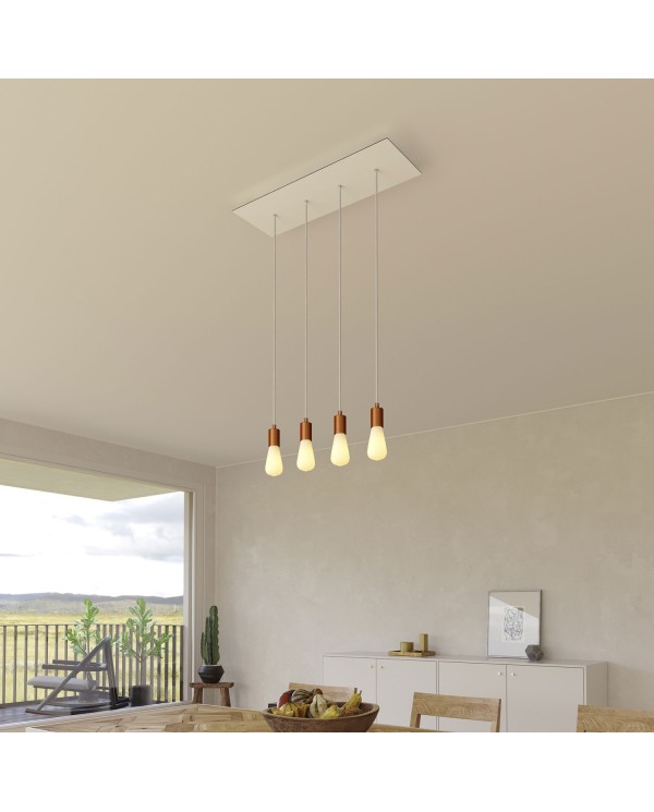 4-light pendant lamp with 675 mm rectangular XXL Rose-One, featuring fabric cable and metal finishes