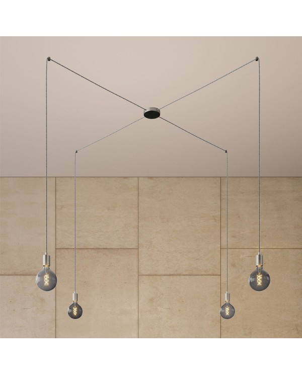 Spider - 4-light multi-pendant Made in Italy lamp featuring fabric cable and metal finishes