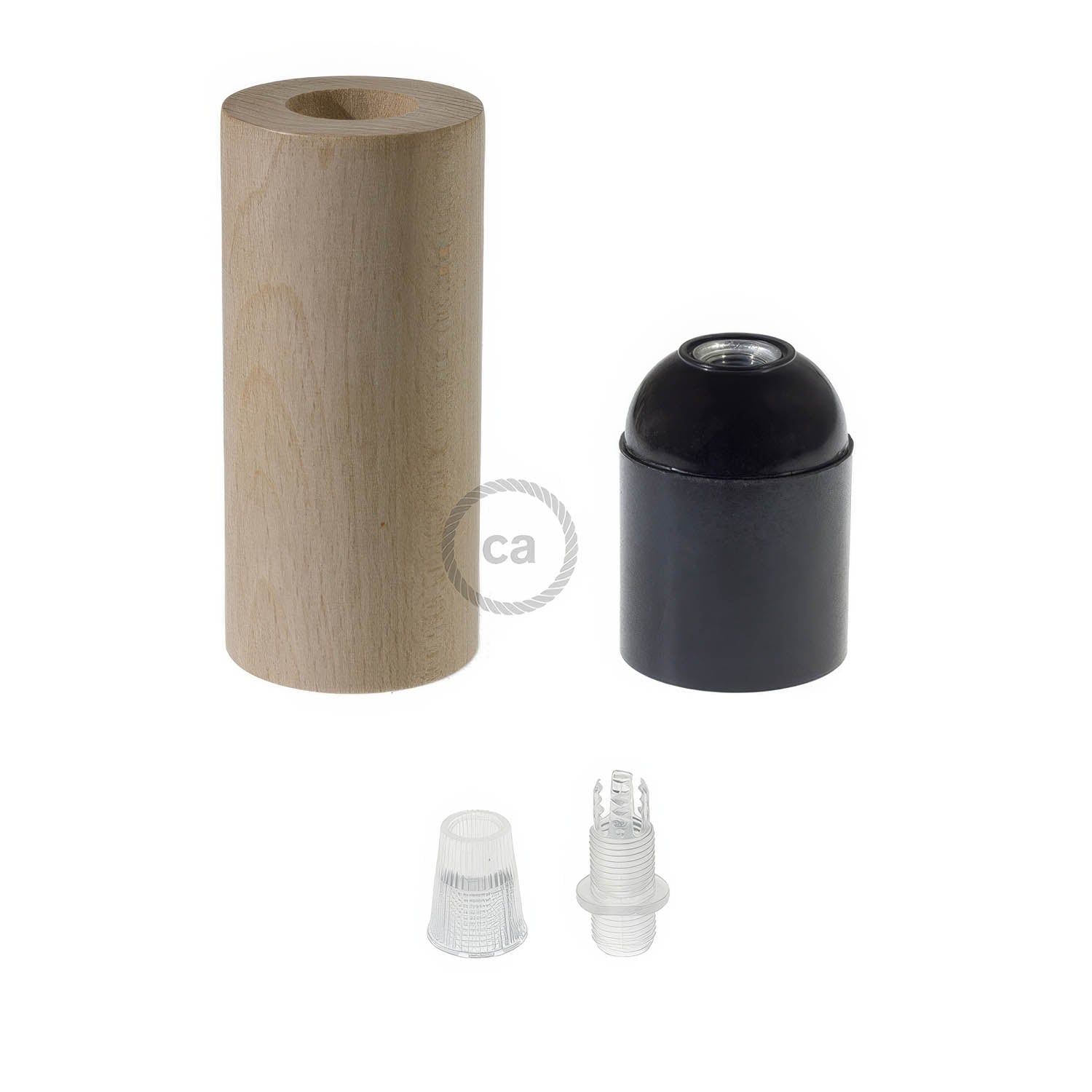 2XL Wooden E26 light bulb socket kit for Rope Cables - Neutral