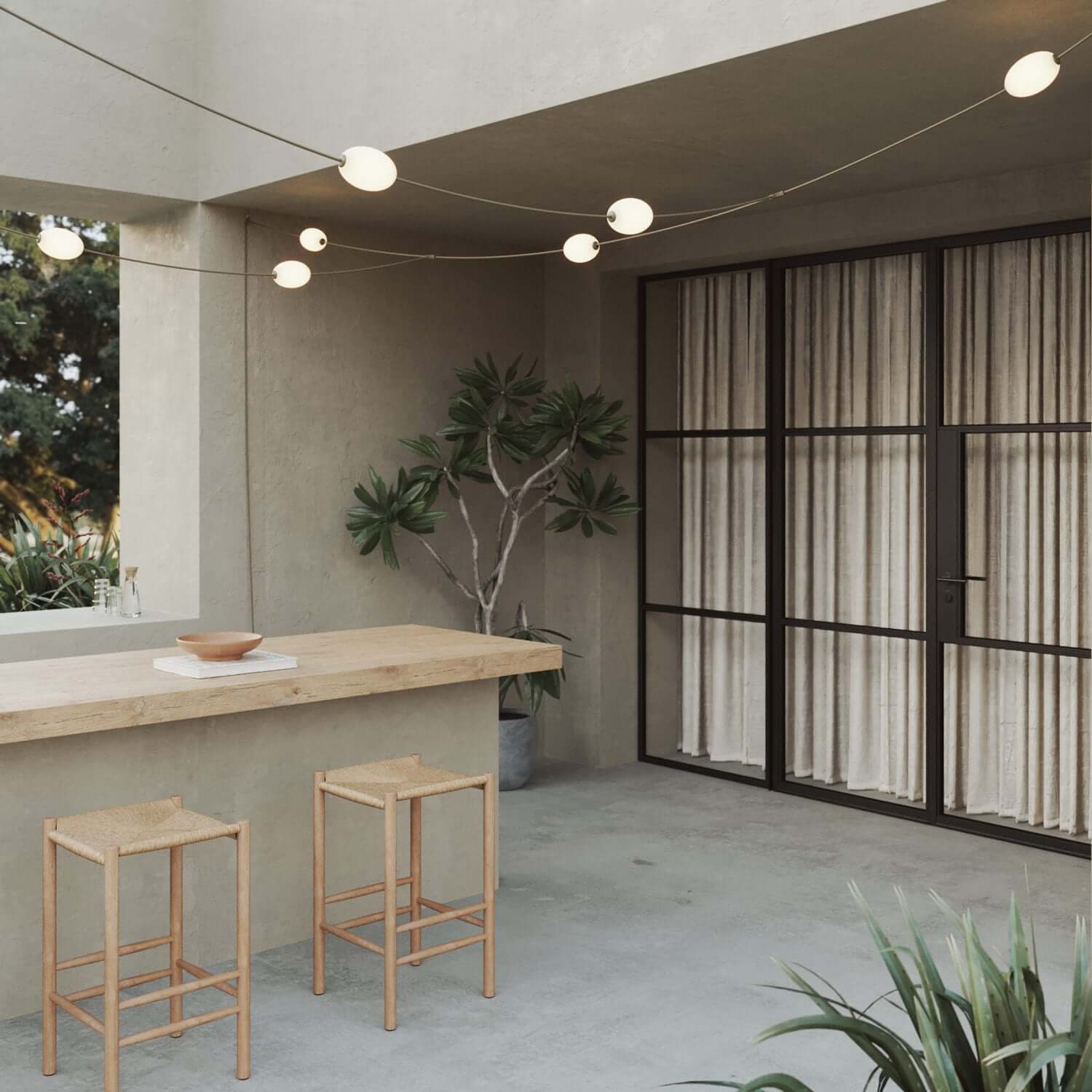 Catena luminosa reticolare 7 punti luce da esterno IP67 Verde oliva - Marina GRID