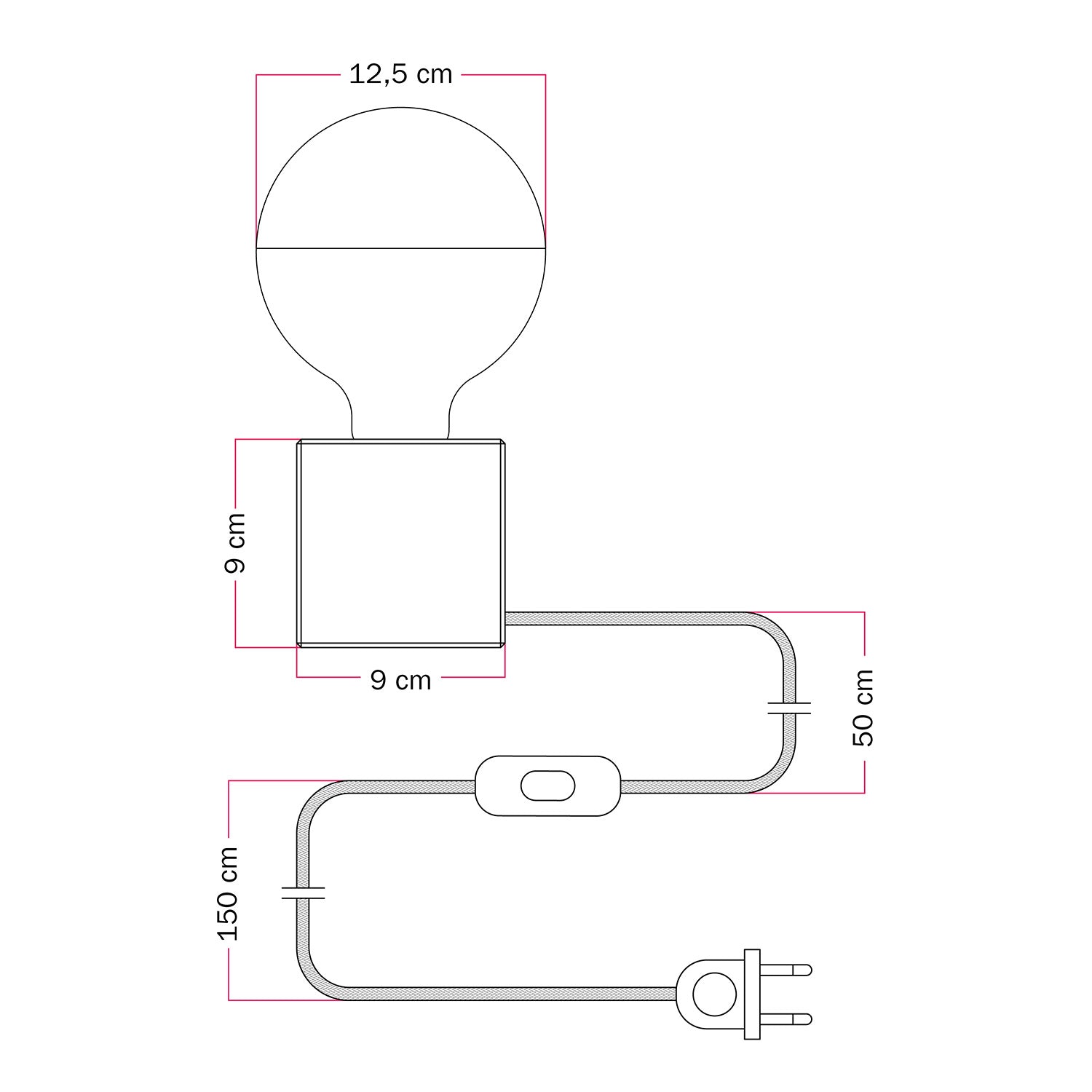 Lampada da tavolo Cubetto con lampadina globo mezza sfera argento - PosterLad