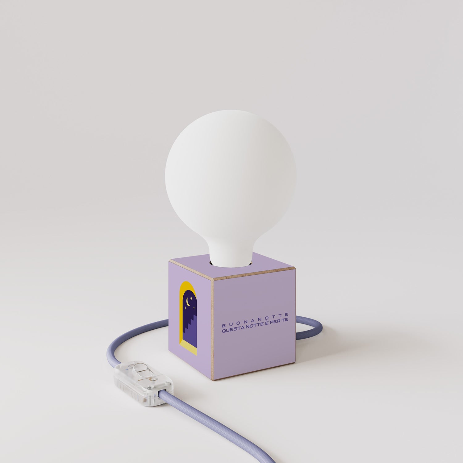 Lampada da tavolo Cubetto "Buonanotte fiorellino" con lampadina globo effetto porcellana - Santomanifesto