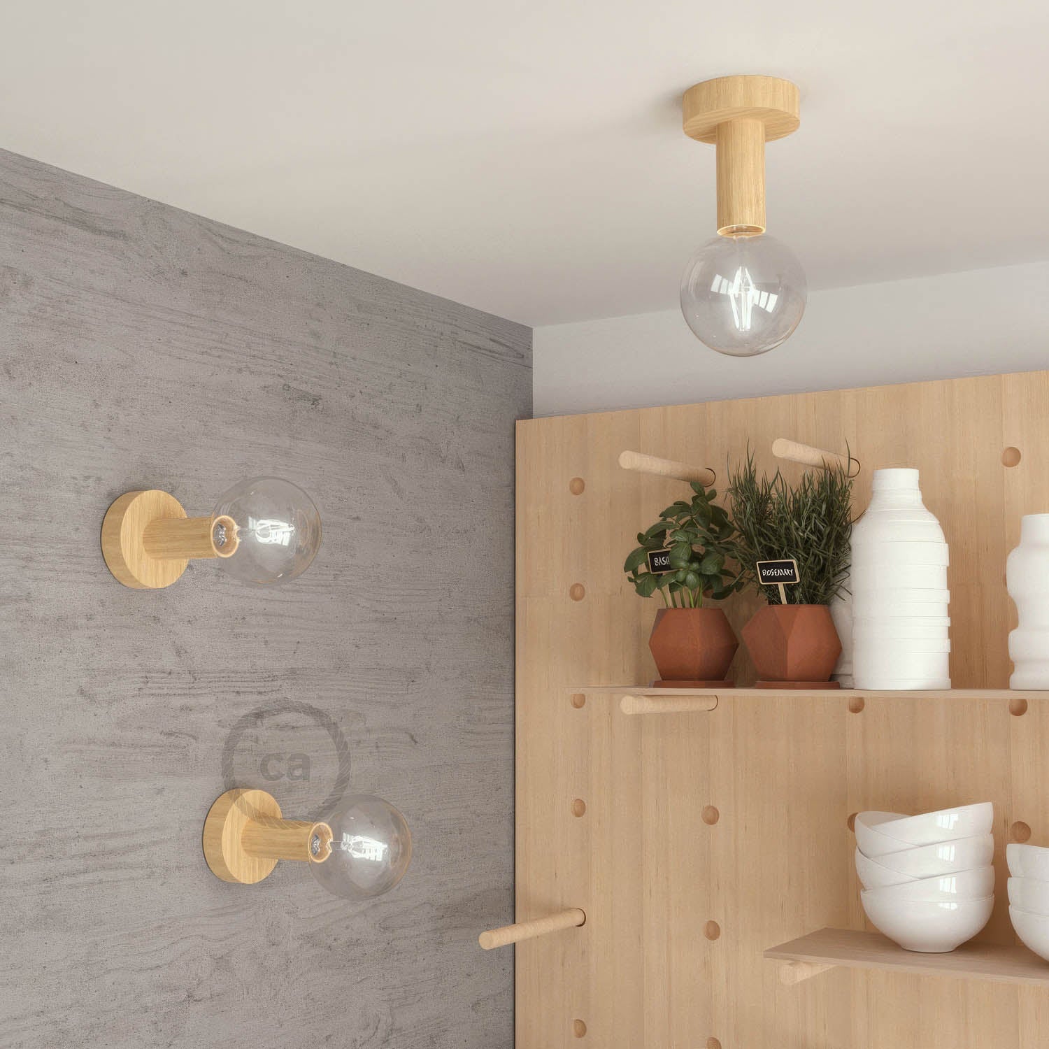 Fermaluce Wood M, the painted wood flush light for your wall or ceiling - Neutral